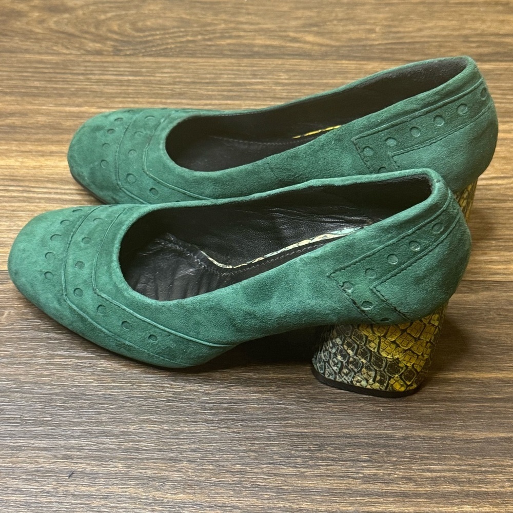 Girotti Green Suede Women's Shoes with Snake Print Heel